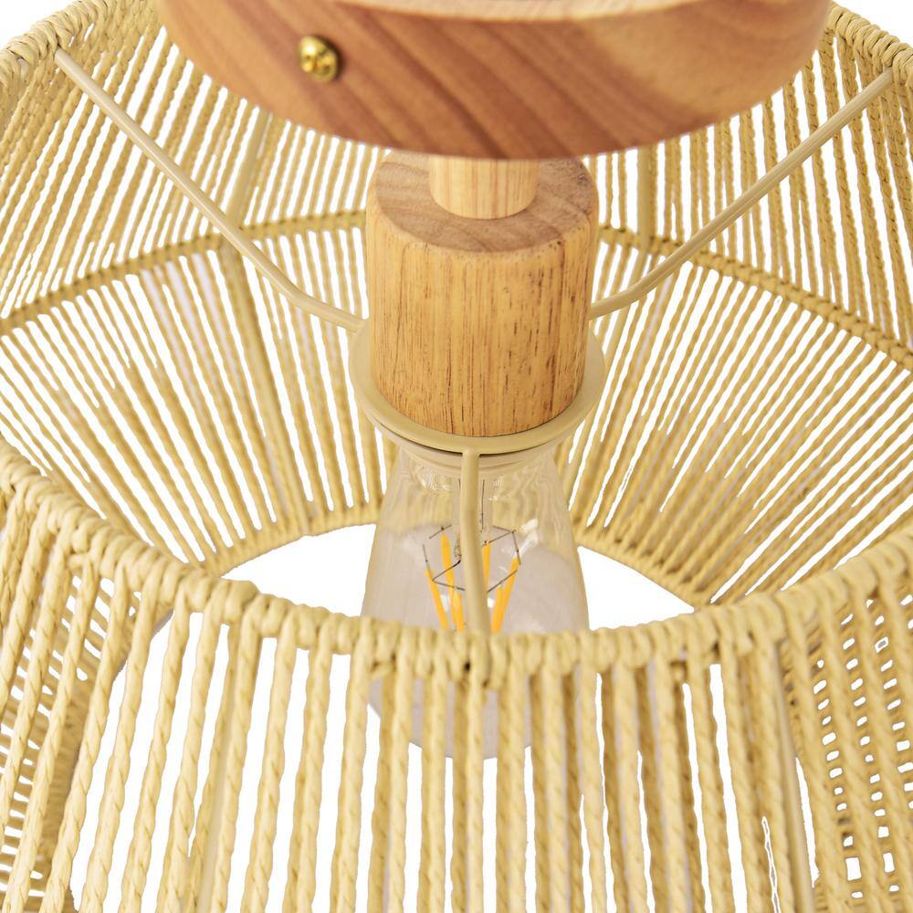 16 in. 1-Light Cream Small Semi-Flush Mount Ceiling Light with natural Simple Hand Weaved shade - Hercitys