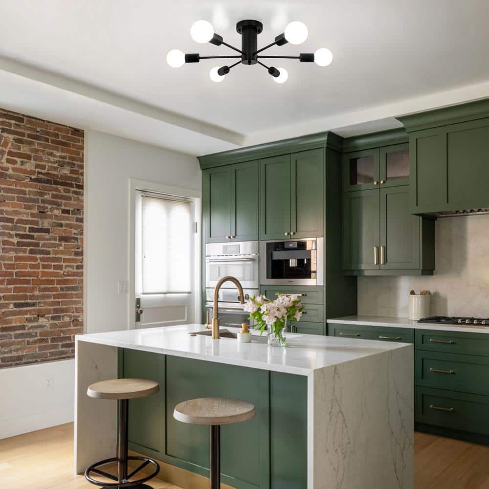 21.84 in. 6-Light Black Sputnik Transitional Flush Mount Ceiling Lights - Hercitys