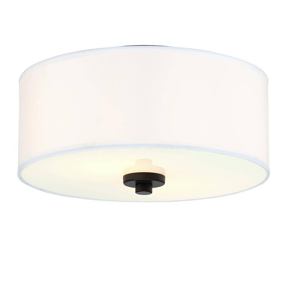 12 in. 2-Light Modern Flush Mount Ceiling Light with 2-Tier Fabric Shade - Hercitys