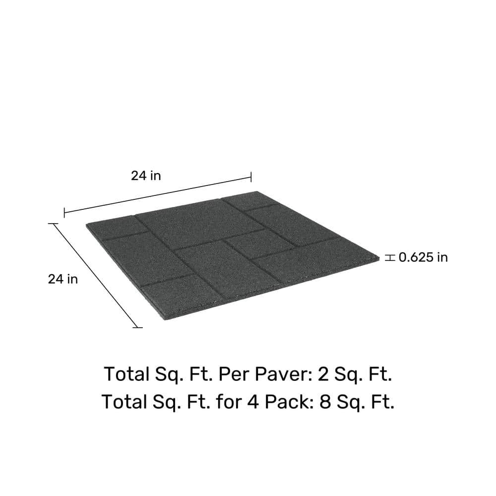 24 in. x 24 in. x 5/8 in. Dark Gray Dual-Sided Rubber Paver (4-Pack) - Hercitys