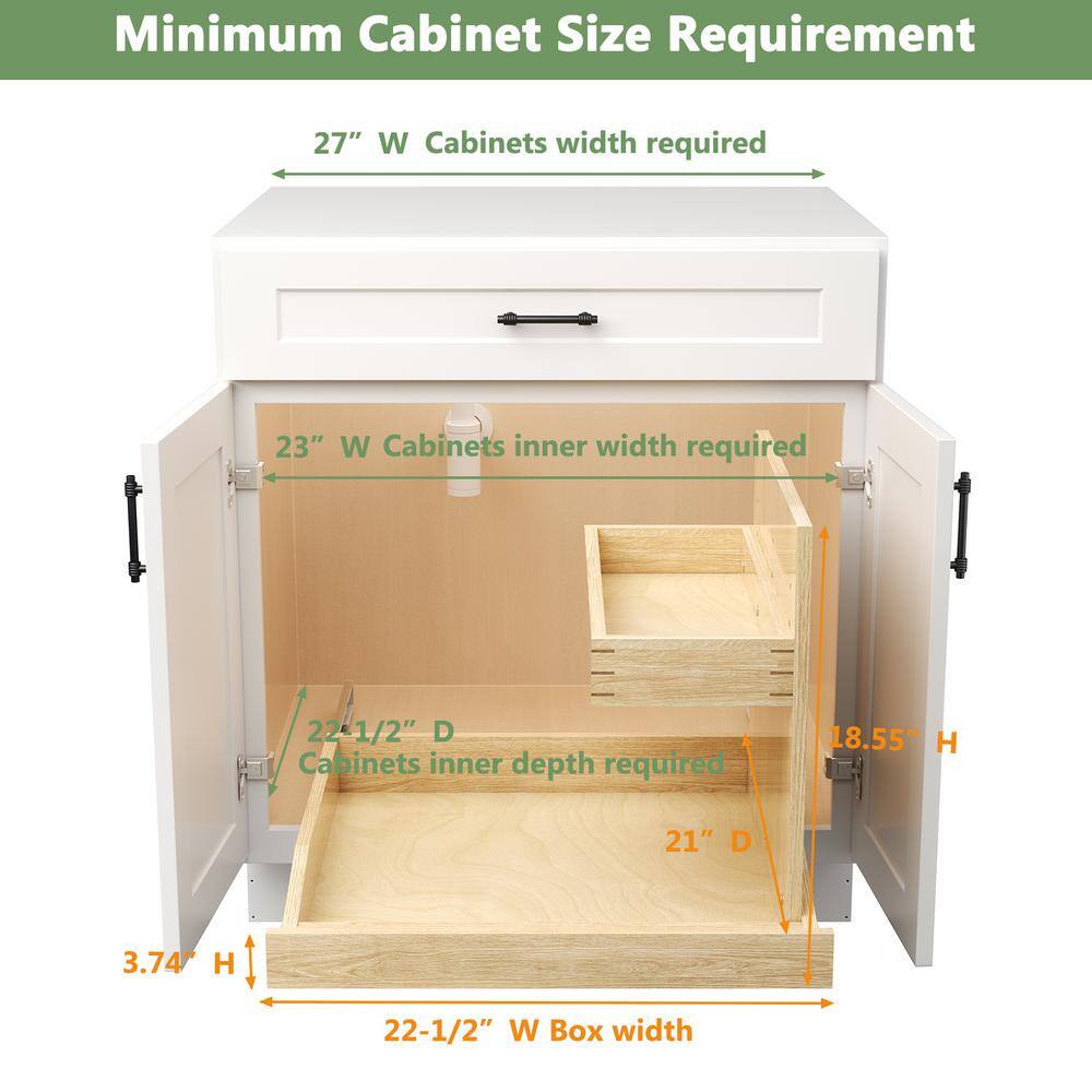 22.5 in. W Adjustable Wood Under Sink Caddy Slide-Out Shelf with Soft Close in Right - Hercitys