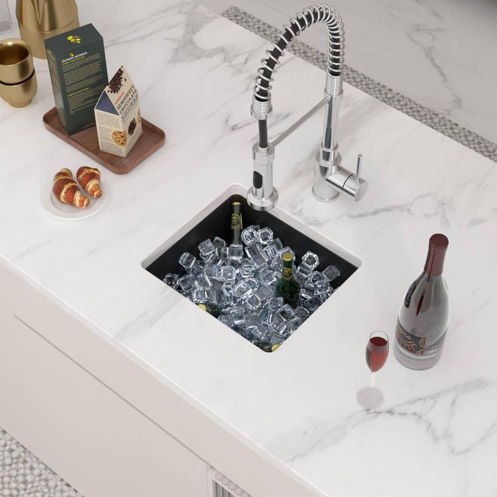 18 in. Undermount Single Bowl Black Quartz Composite Kitchen Sink with Bottom Grids - Hercitys