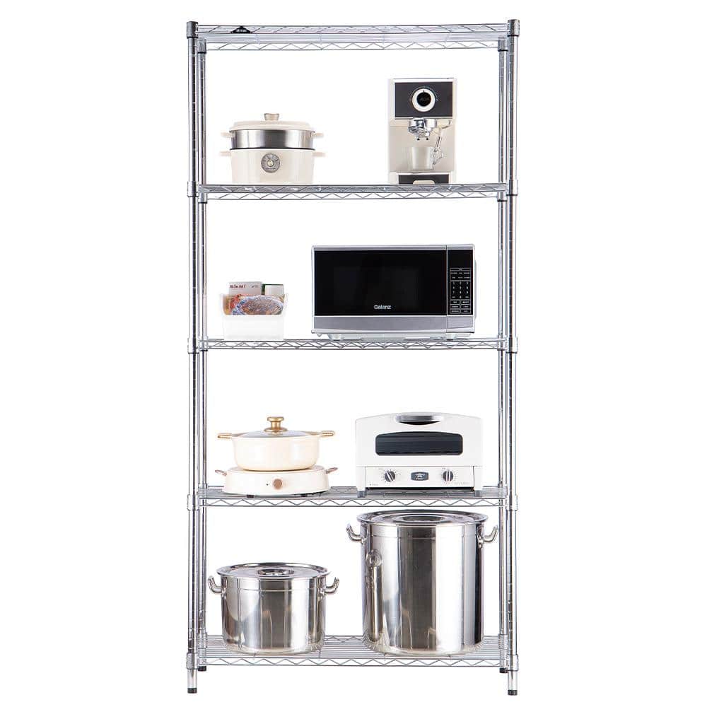 5 Tier Chrome Utility Wire Shelving Unit 14 in. x 36 in. x 72 in. - Hercitys