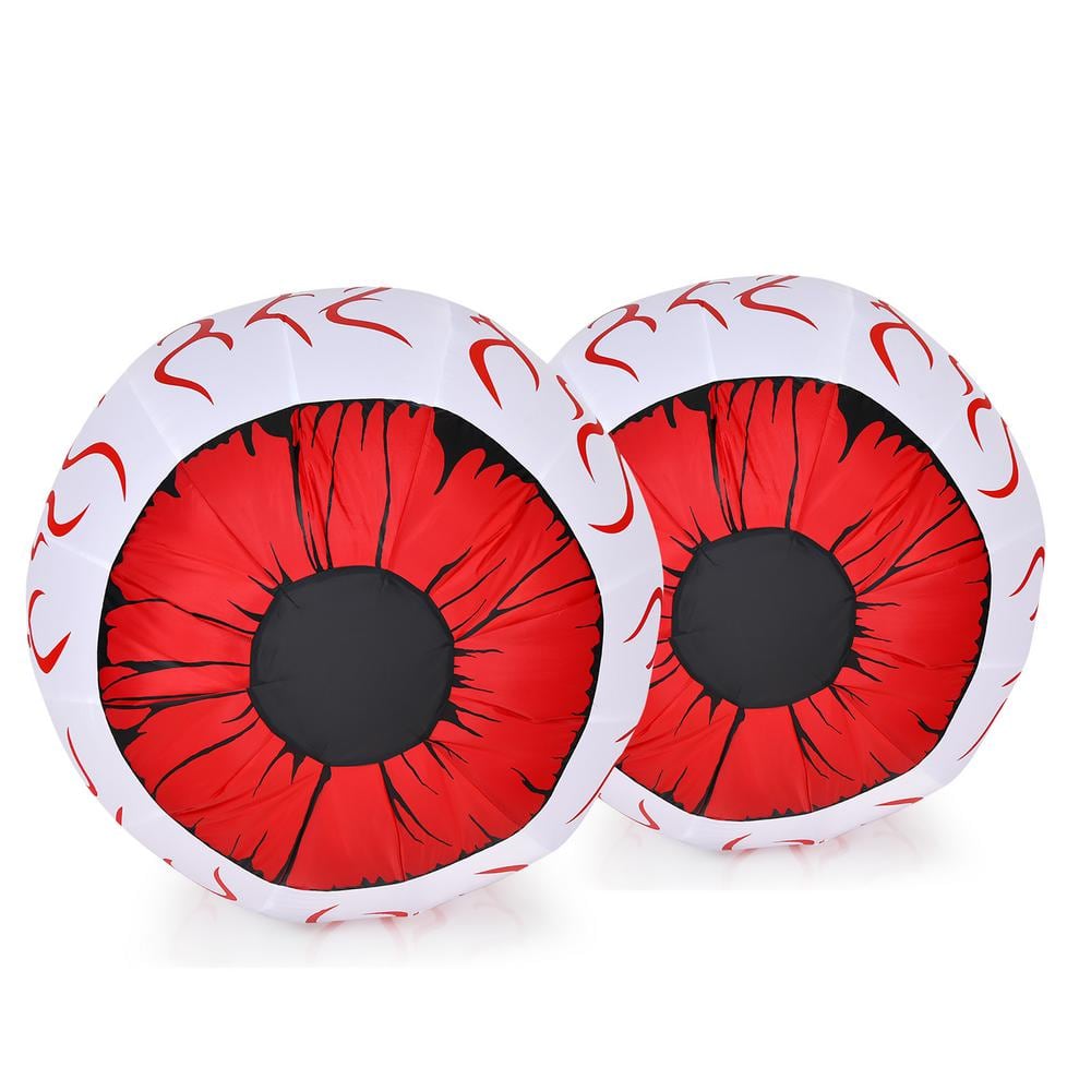 2-Pack 3 ft. Halloween Inflatable Eyeballs with Air Blower and Red LED Lights - Hercitys