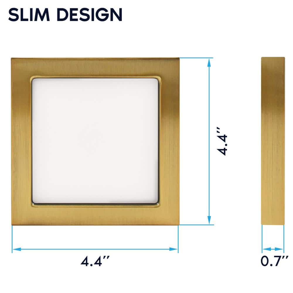4 in. Square Brass Modern Flush Mount Ceiling Light LED Integrated 10-Watt 600LM 5CCT 2700K-5000K Dimmable (4-Pack) - Hercitys