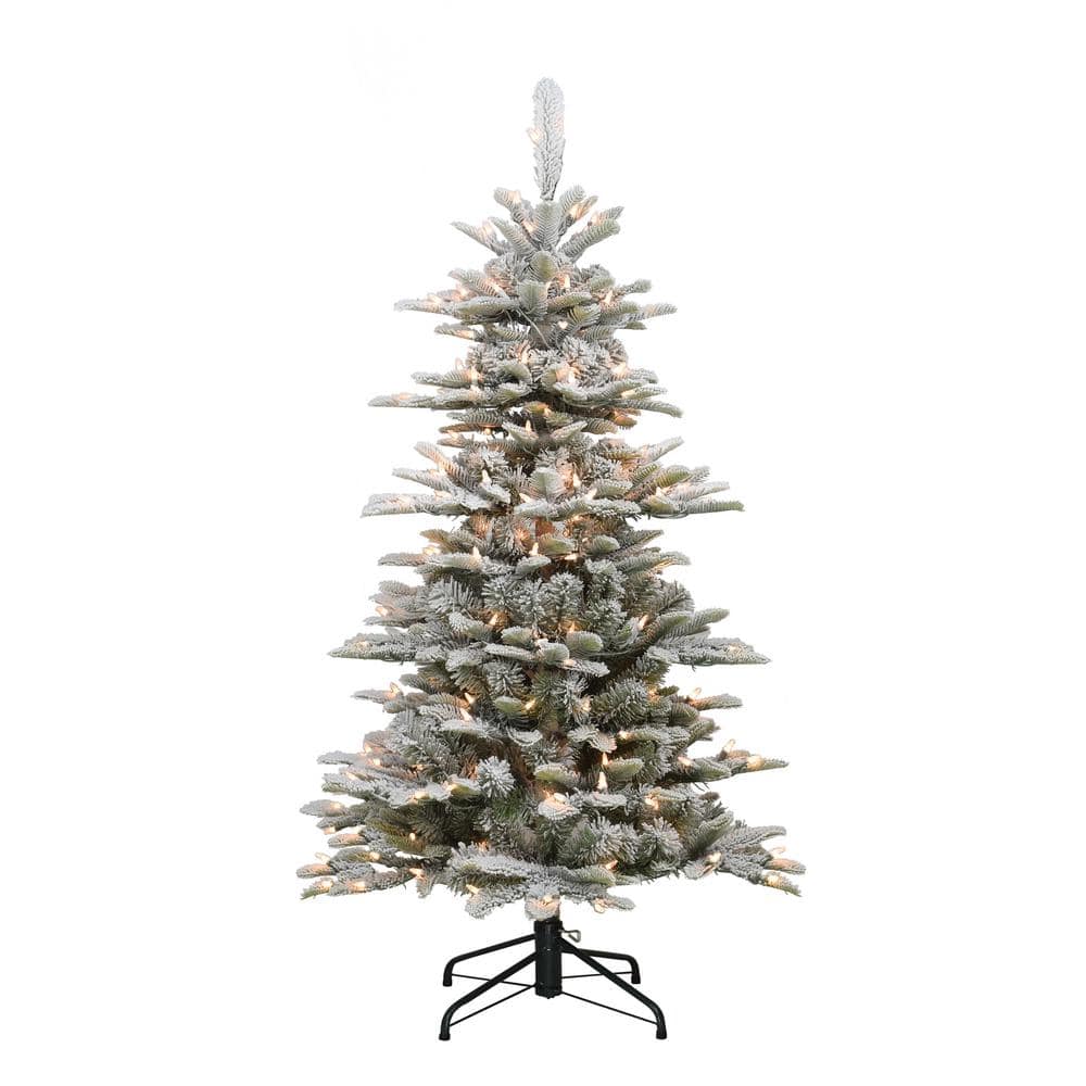 4.5 ft. Prelit Slim Flocked Aspen Fir Artificial Christmas Tree with 200 Lights - Hercitys