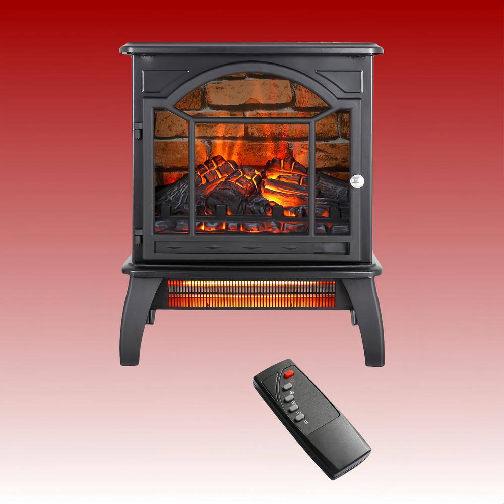 1500-Watt Black 18 in. 3D Flame Electric Convection Cabinet Infrared Space Heater with Auto Shut Off and Remote Control - Hercitys