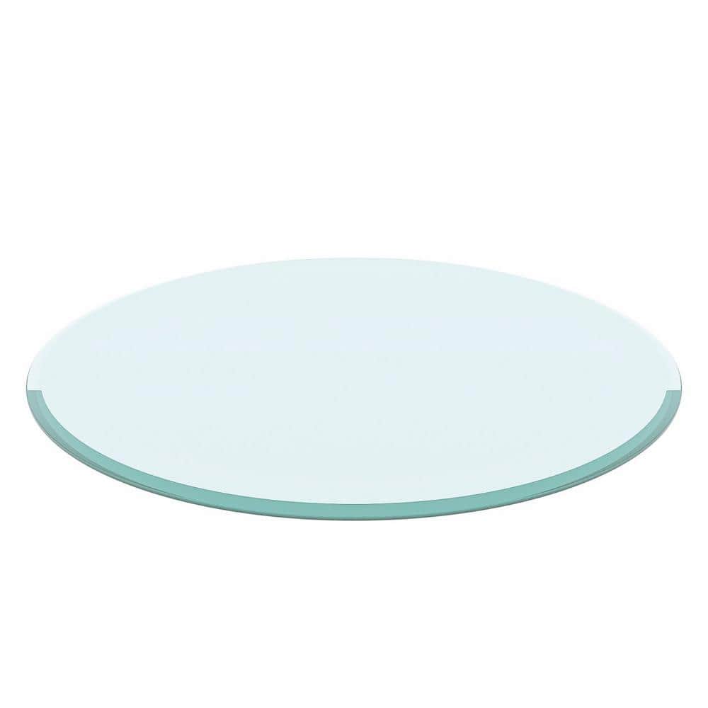28 in. Round 0.47 in. Thick Tempered Glass Table Top with Beveled Polished Edge, Clear - Hercitys