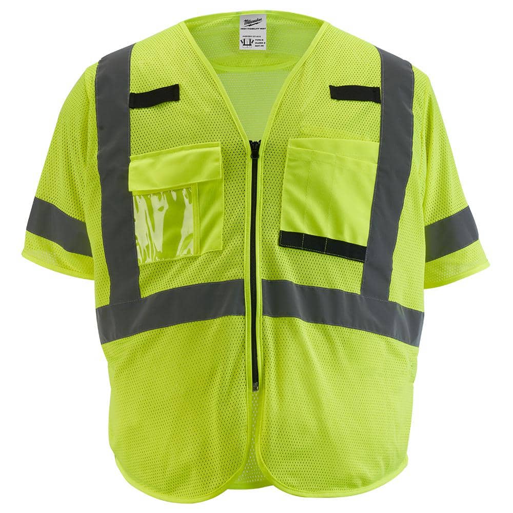 2X-Large/3X-Large Yellow Class 3 Mesh High Visibility Safety Vest with 9-Pockets and Sleeves - Hercitys