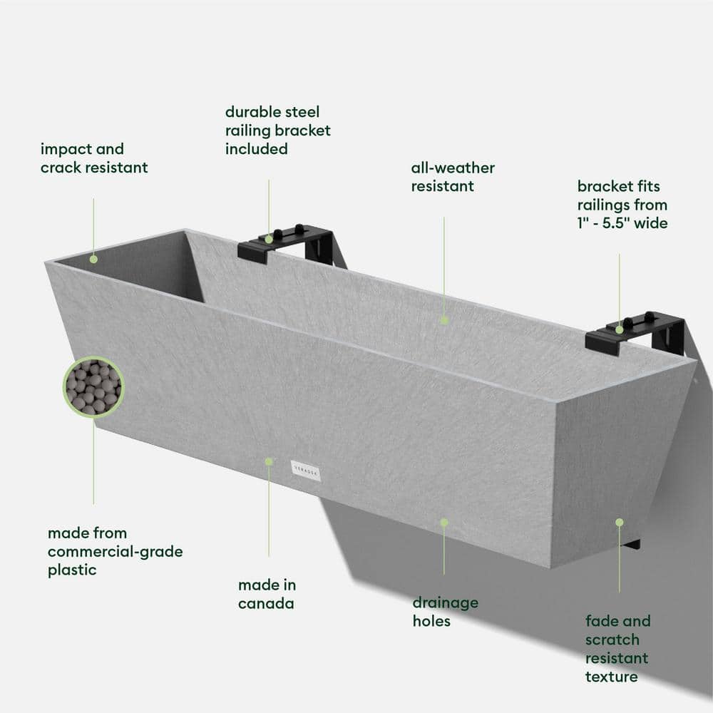 36 in. x 10 in. Gray Plastic Railing Window Box - Hercitys