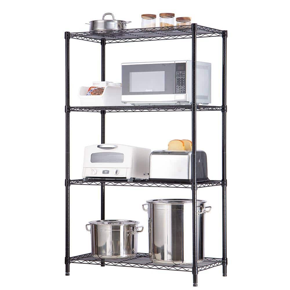 4-Tier Steel Wire Shelving Unit Black Coating Finish - Hercitys