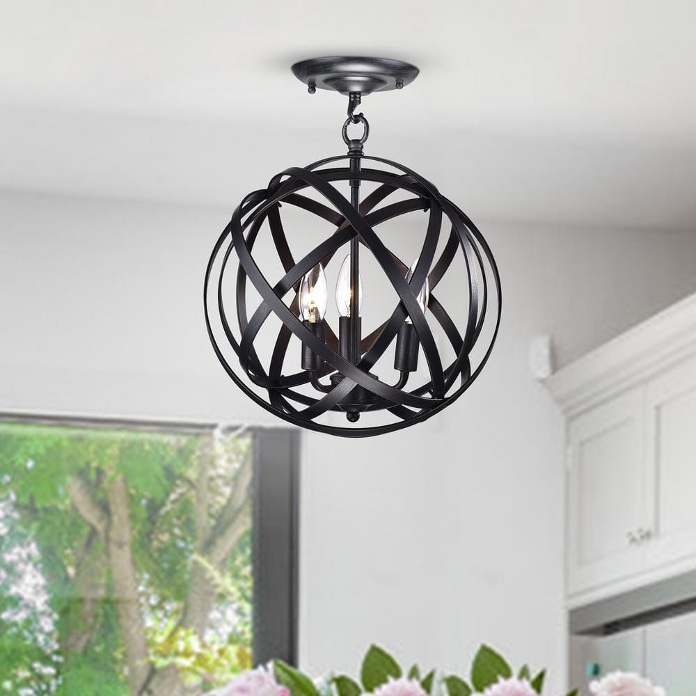 12.6 in. 3-Light Black and Brown finish Semi-Flush Mount Chandelier - Hercitys