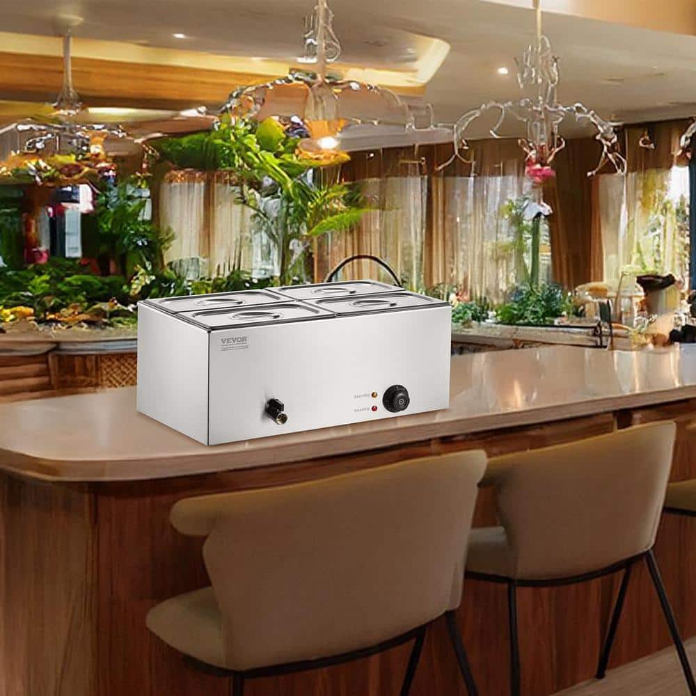 4-Pan Commercial Food Warmer, 15.9QT. Electric Steam Table, 1200W Professional Countertop Stainless Steel Buffet - Hercitys