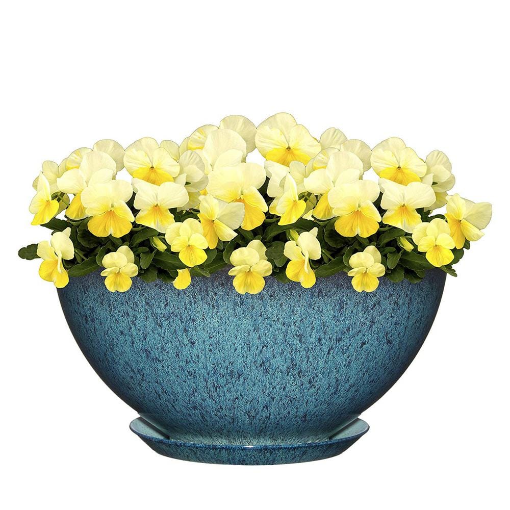10 in. Indigo Speckle Rosie Bowl Resin Planter - Hercitys