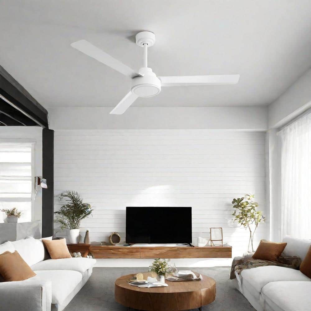 52 in. Modern Indoor White Ceiling Fan with Remote Control and 6 Speed DC Motor, without Light for Living Room - Hercitys