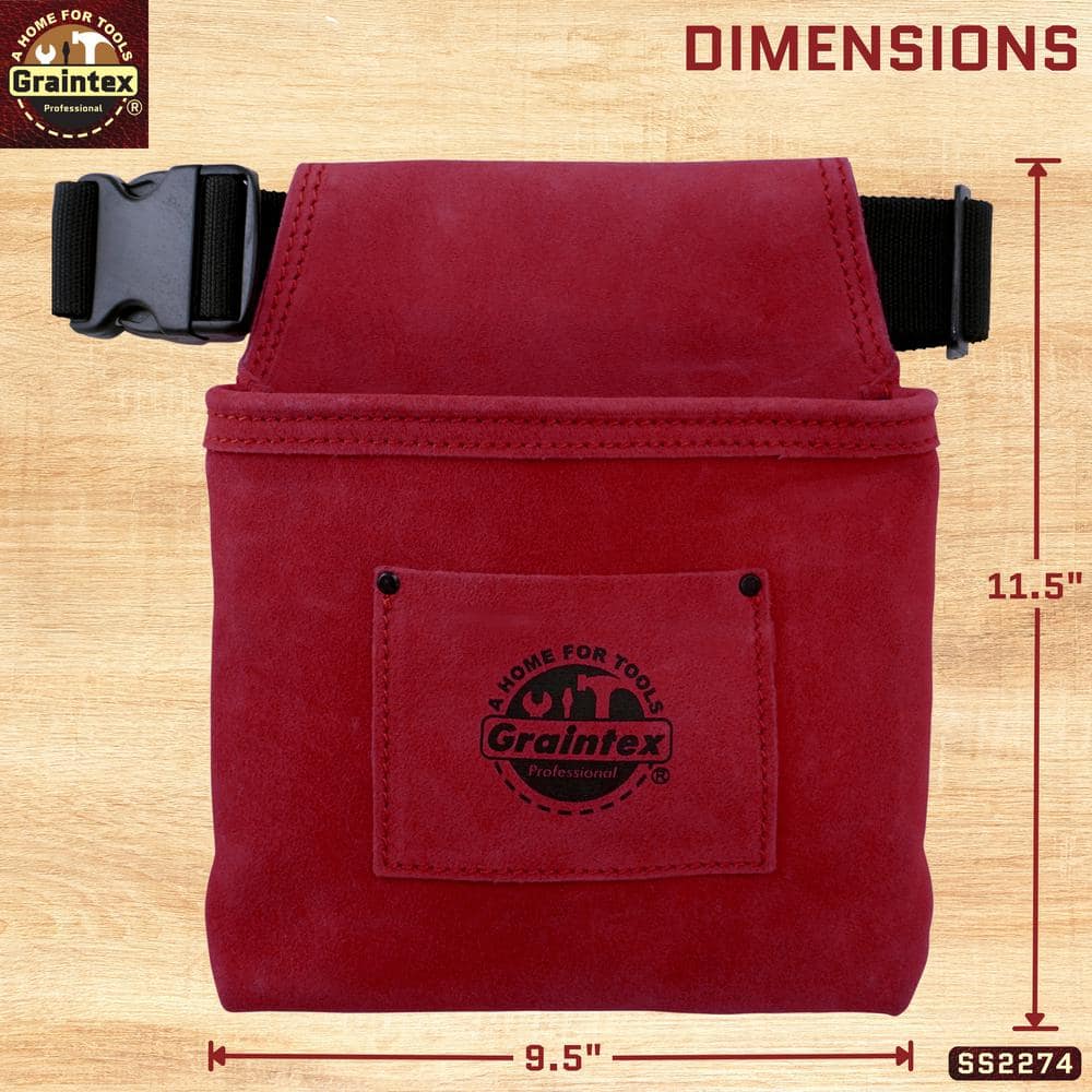 1-Pocket Nail and Tool Pouch with Burgundy Suede Leather Belt - Hercitys