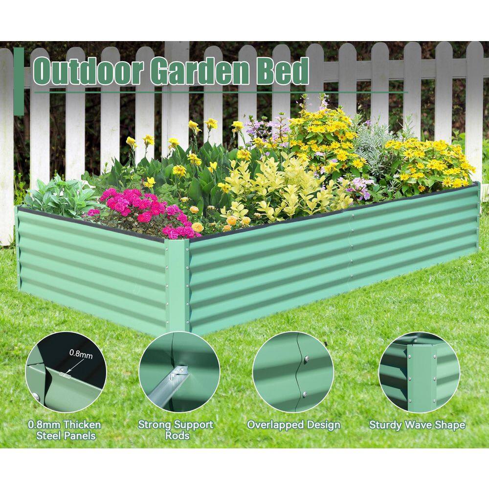 5.91 ft. x 2.95 ft. x 1.48 ft. Galvanized Metal Raised Garden Bed， Thickening Metal Planter Box, Green - Hercitys