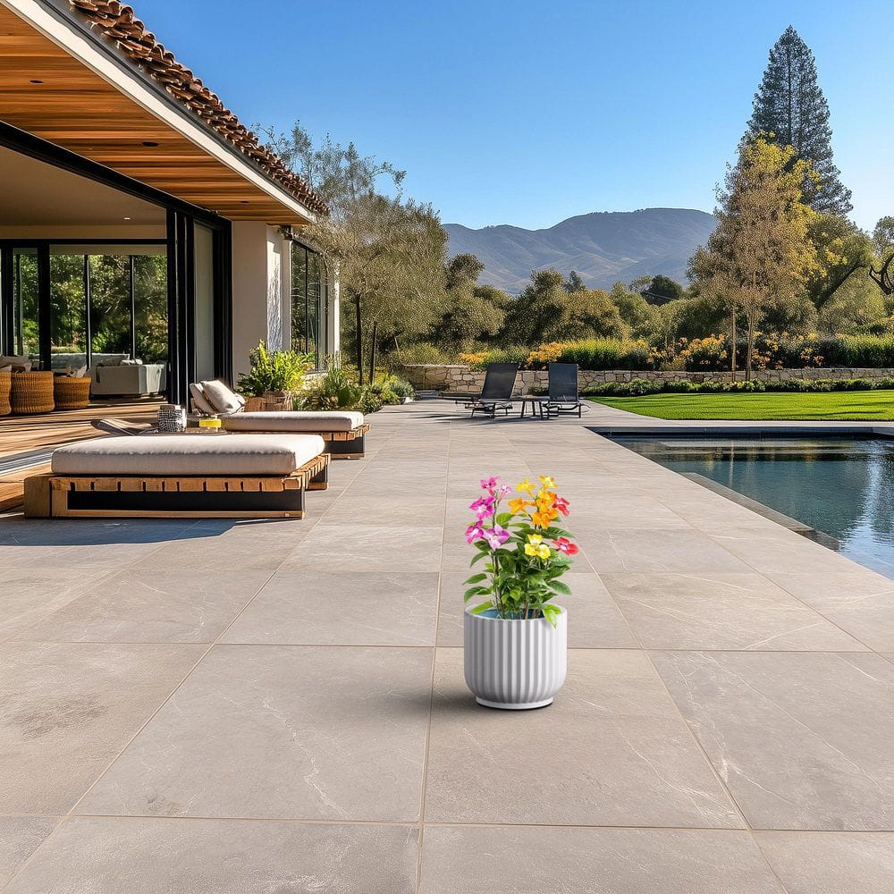 11.5 in. Medium Crisp White(Premium Inner) Concrete Round Planter / Pot with Drainage Holes - Hercitys