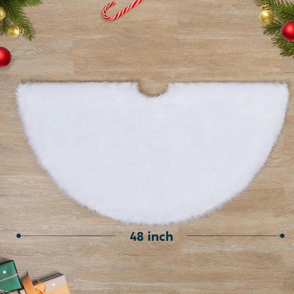 4 ft. L White Faux Fur Christmas Tree Skirt - Hercitys