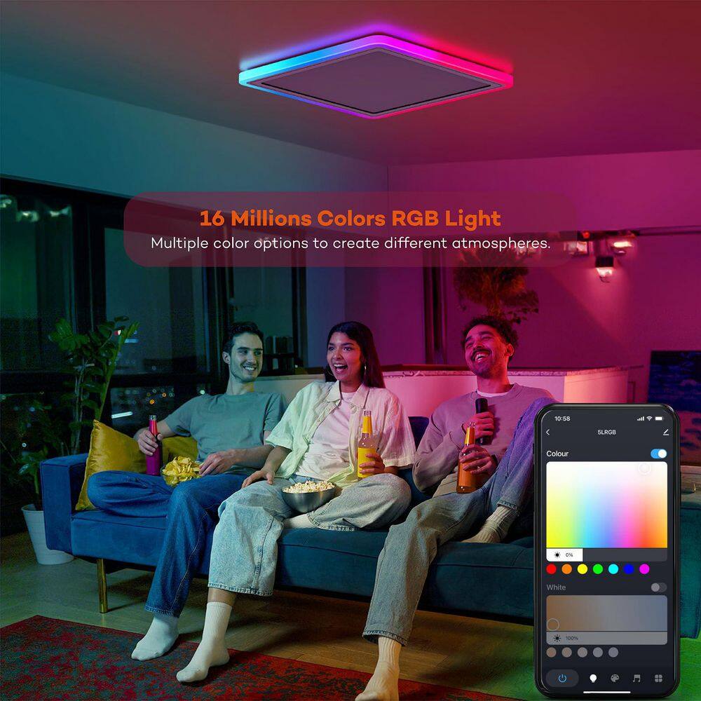 13 in. Wifi Smart LED Ceiling Light, 6500K 2400 Lumen RGB Flush Mount Lighting Fixture with Alexa Google Home - Hercitys