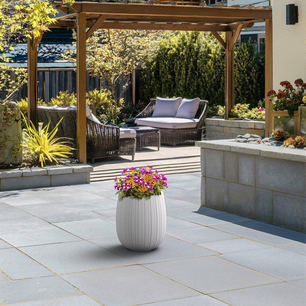 13 in. Middle Crisp White(Premium Inner) Concrete Round Planter/Pot with Drainage Holes - Hercitys