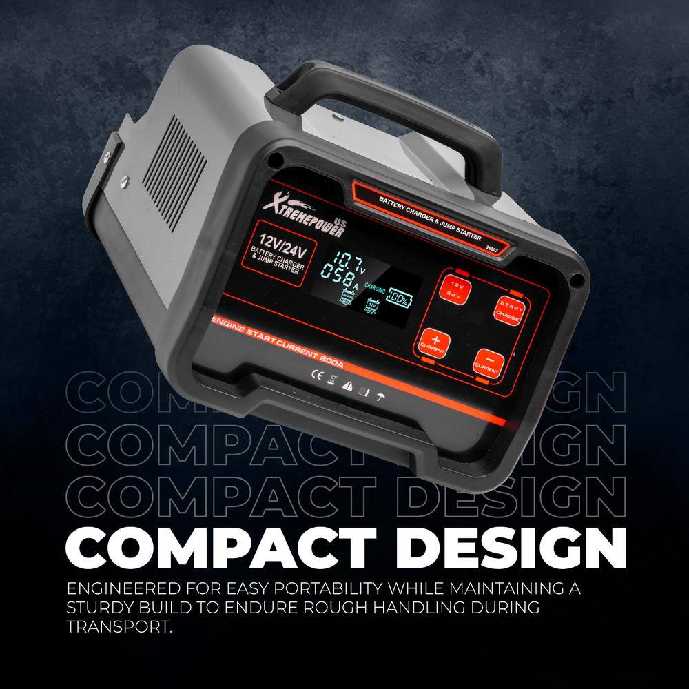 12-Volt/24-Volt 75-Amp Battery Charger and Maintainer with Clamps - Hercitys