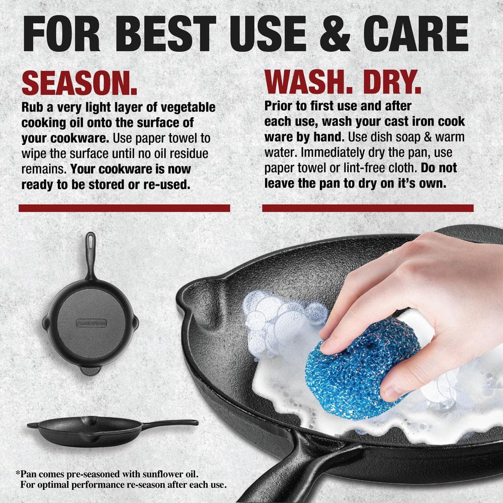 12 in. Pre-Seasoned Cast Iron Skillet - Hercitys