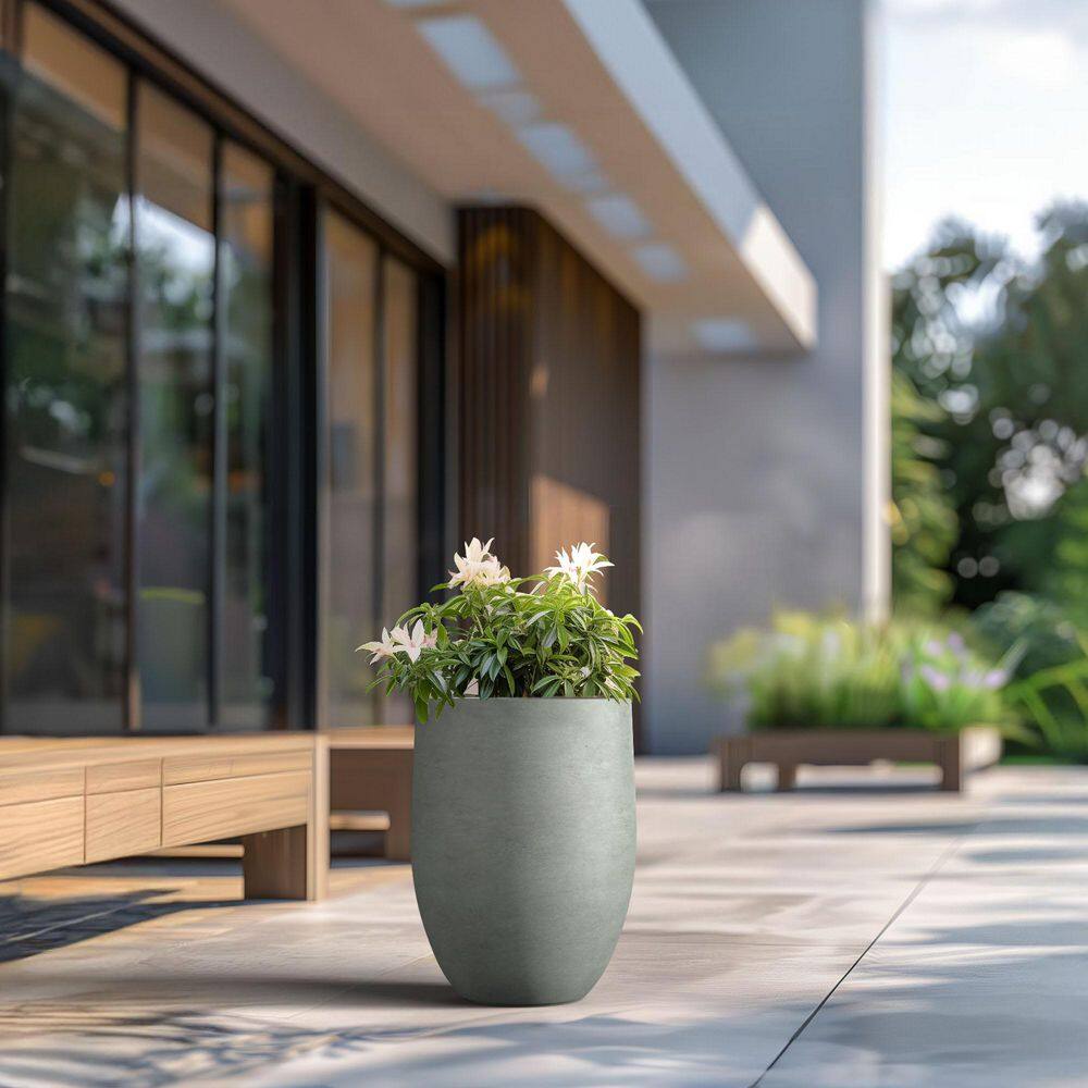 17 in. Large Sage Gray Concrete Round Planter/Pot with Drainage Holes - Hercitys