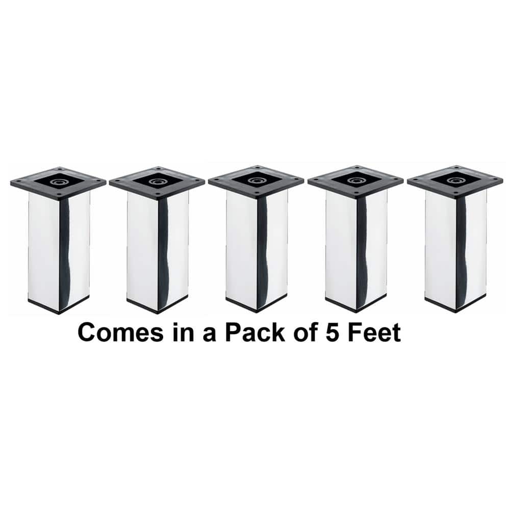 3.9 in Designer Chrome Square Furniture Leg Set (Set of 5) - Hercitys