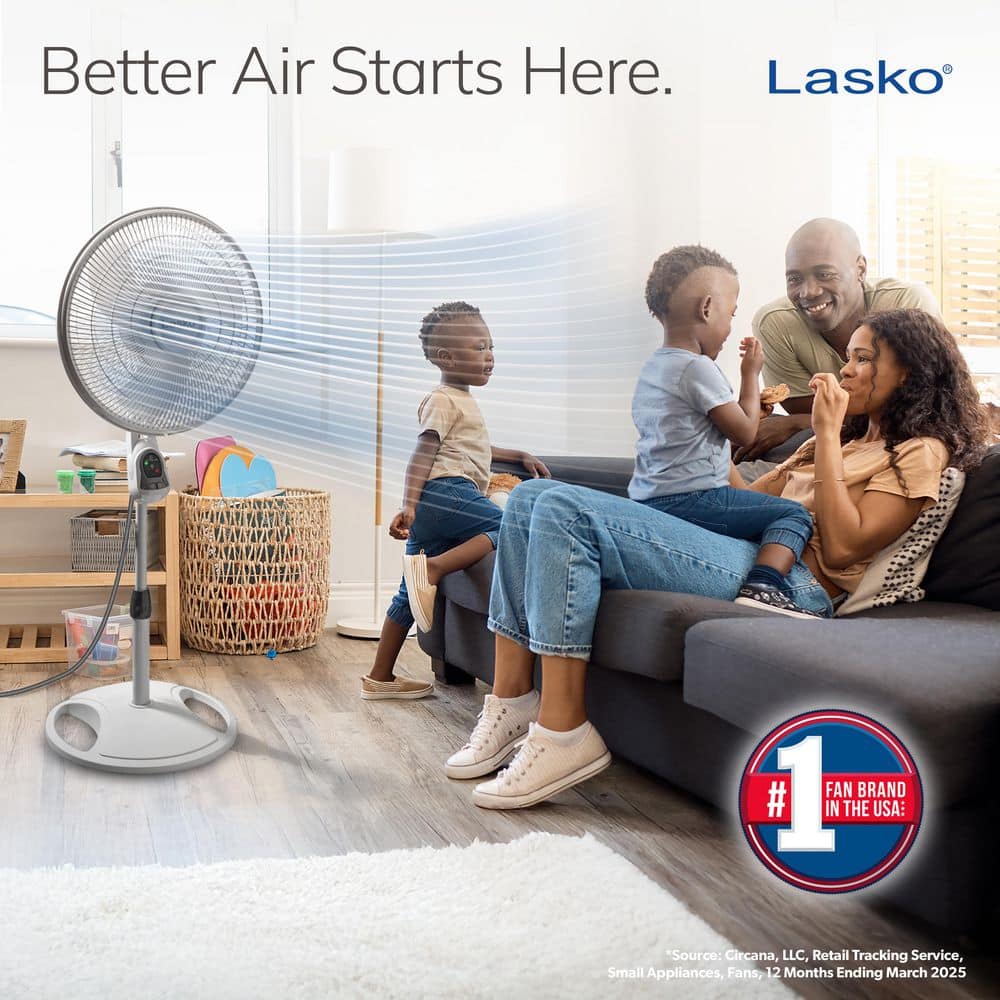 16 in. 3 Speed Oscillating Pedestal Fan with Adjustable Height, Remote Control, and Auto Off Timer in White - Hercitys