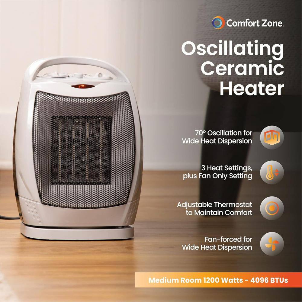 1500 W Portable Electric Indoor Space Heater with Adjustable Thermostat and Tip-Over Switch in Black - Hercitys
