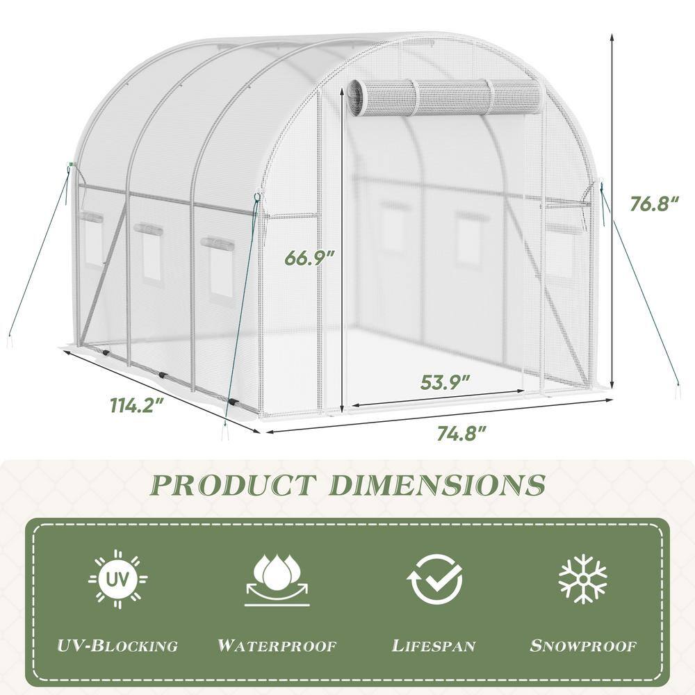 10 ft. W x 6.5 ft. D x 6.5 ft. H Galvanized Metal Walk in. Greenhouse, White - Hercitys