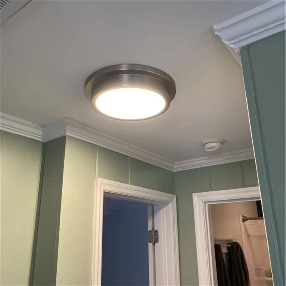 14 in. 1-Light Brushed Nickel Dimmable 30-Watt LED Flush Mount Ceiling Light with Glass Shade - Hercitys