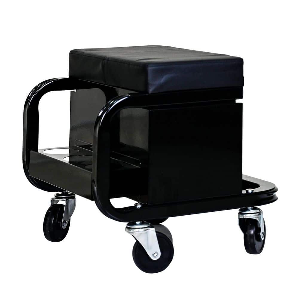 16 in. W Black Steel 3-Drawer Rolling Mechanic Stool w/Ball-Bearing Slides, 300 lb. Capacity and Swivel Casters - Hercitys