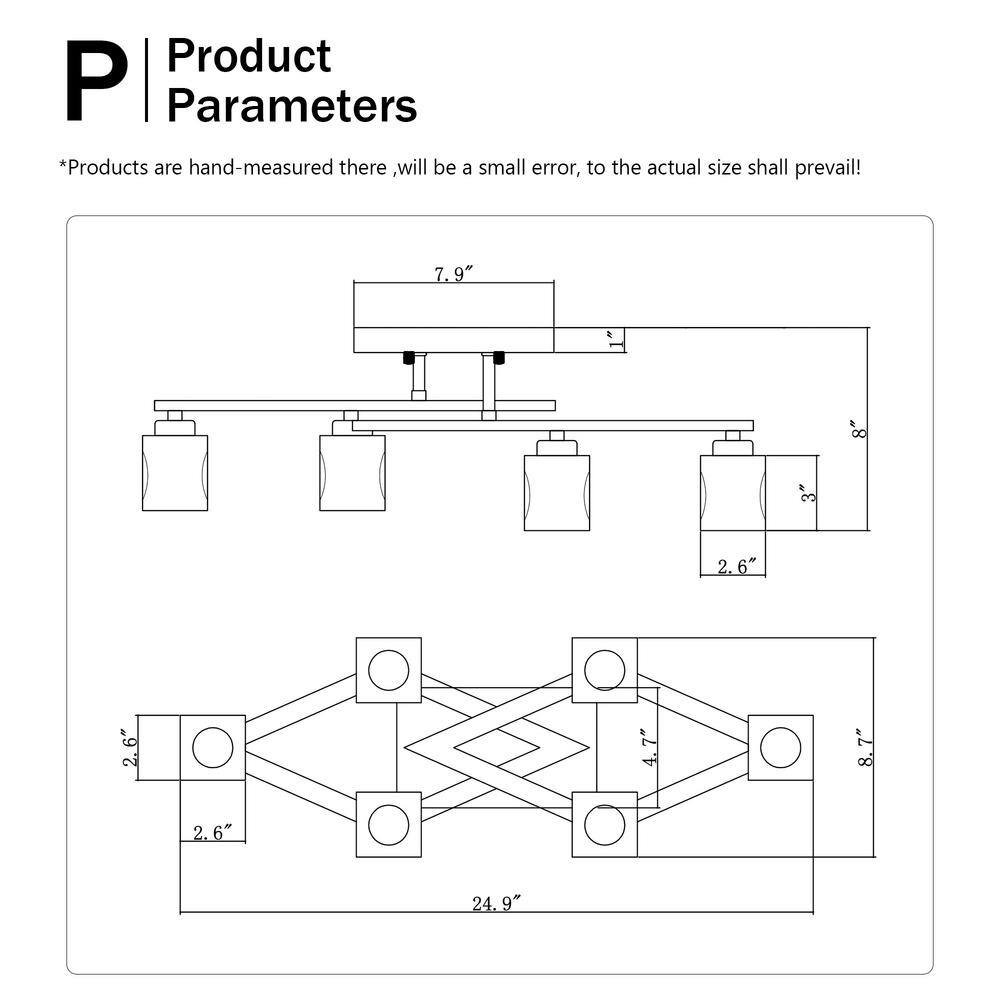 24.9 in. 6-Light Black Modern Farmhouse Flush Mount with Cube Shade - Hercitys