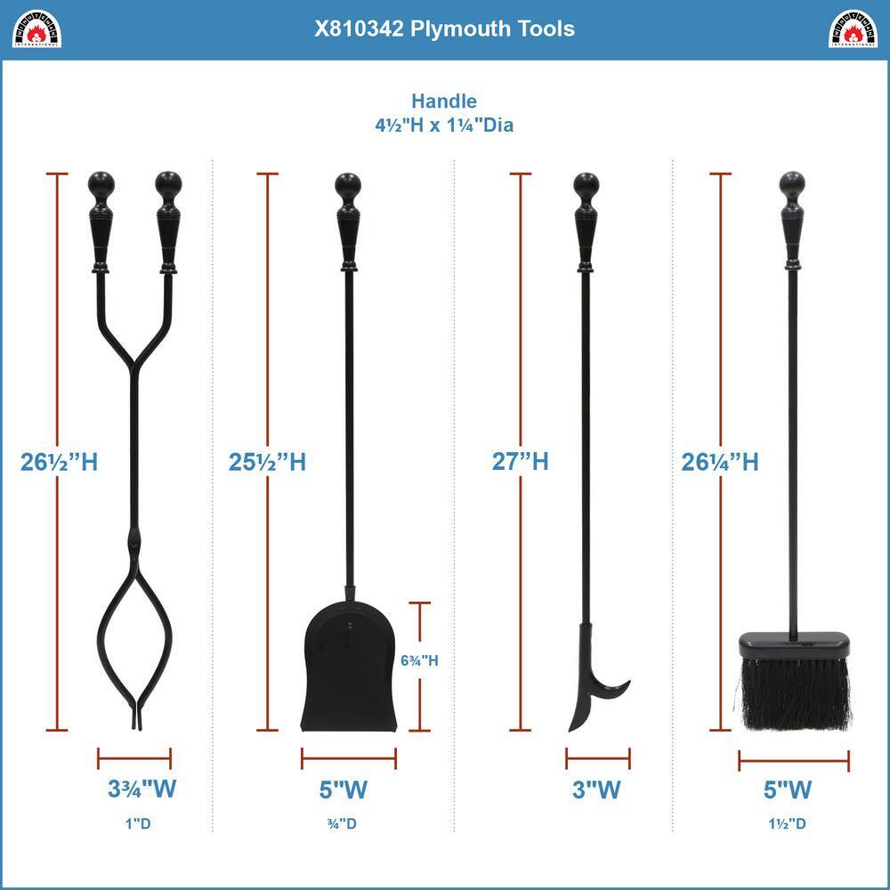 29.5 in. Tall 5-Piece Black Plymouth Fireplace Tool Set with Rectangular Base - Hercitys