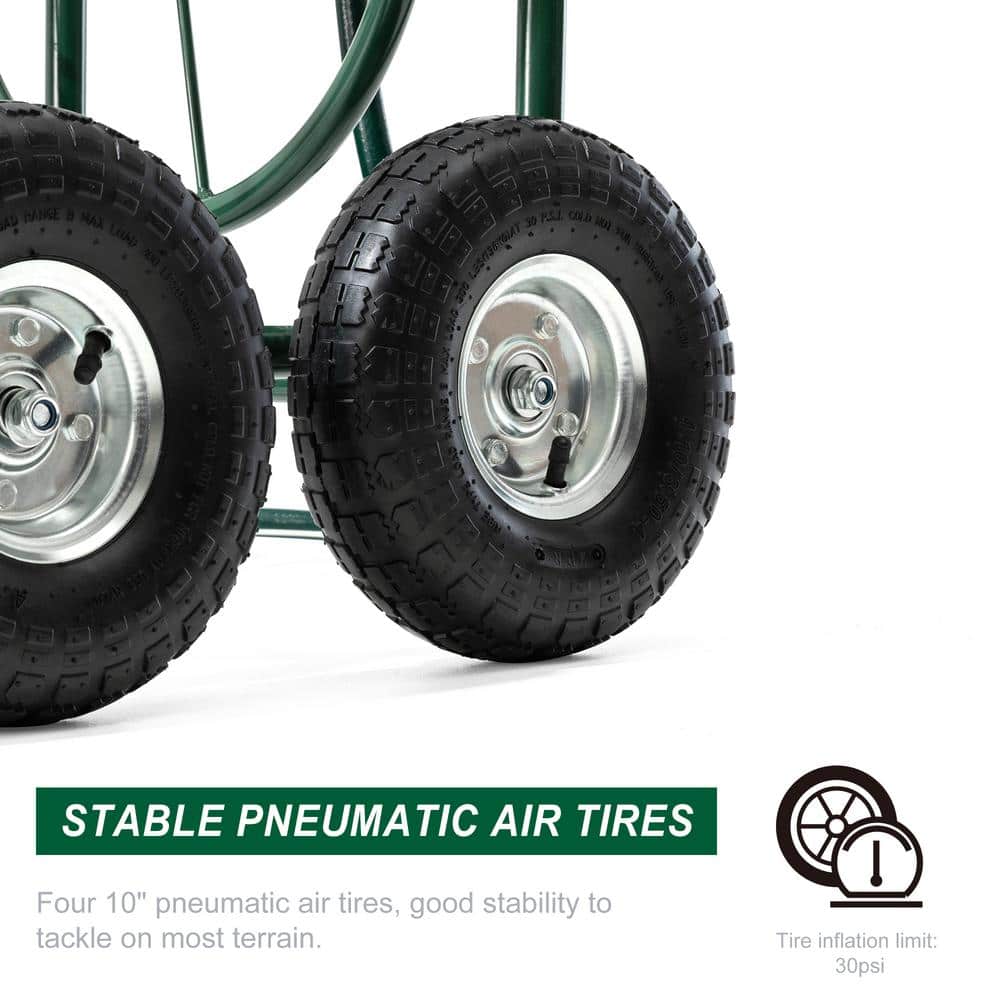 250 ft. Green Steel 4-Wheel Garden Hose Reel Cart - Hercitys