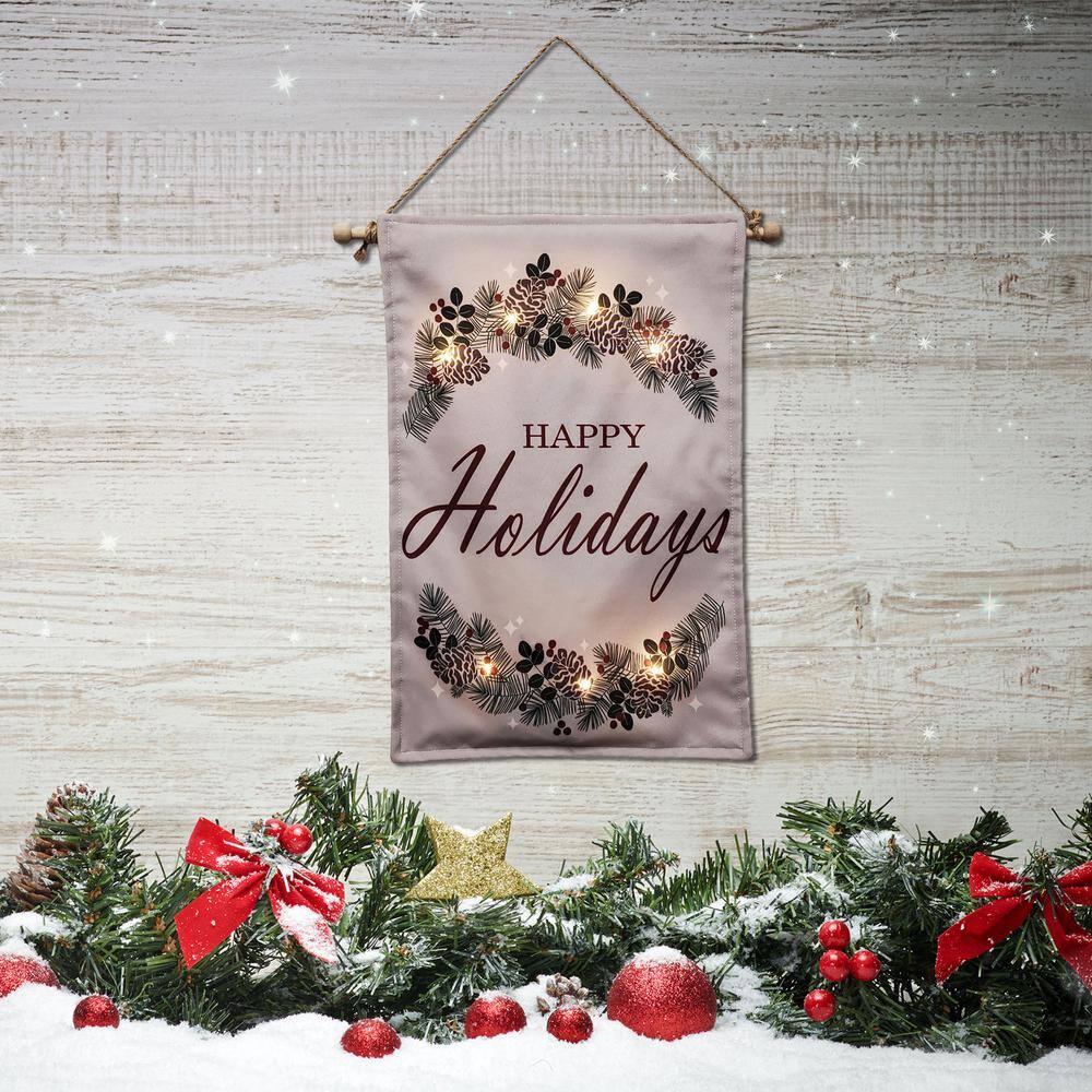 28 in. Battery Operated LED Lighted Wall Banner – Happy Holidays - Hercitys