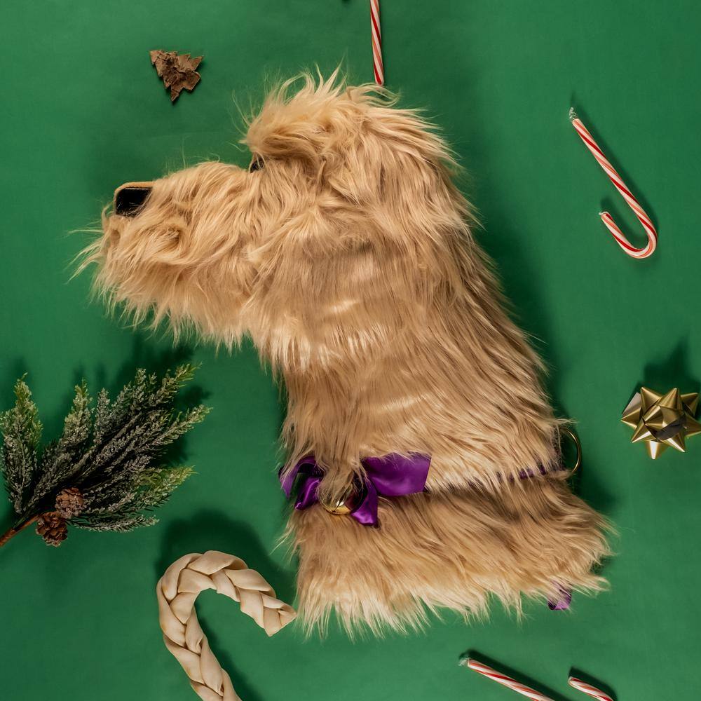22 in. Goldendoodle Long Hair Dog Faux Fur Christmas Stocking - Hercitys