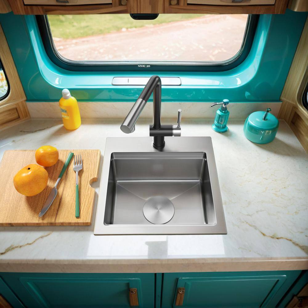 15 in. x 15 in. Undermount Stainless Steel Kitchen Sink with Foldable Tap in Silver - Hercitys