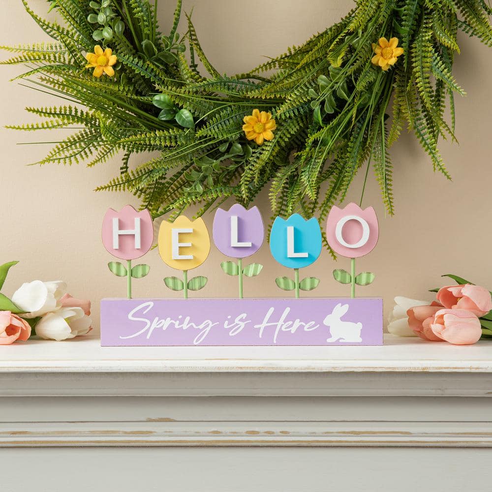 12 in. H Easter Wooden/Metal Tulips Table Decor - Hercitys