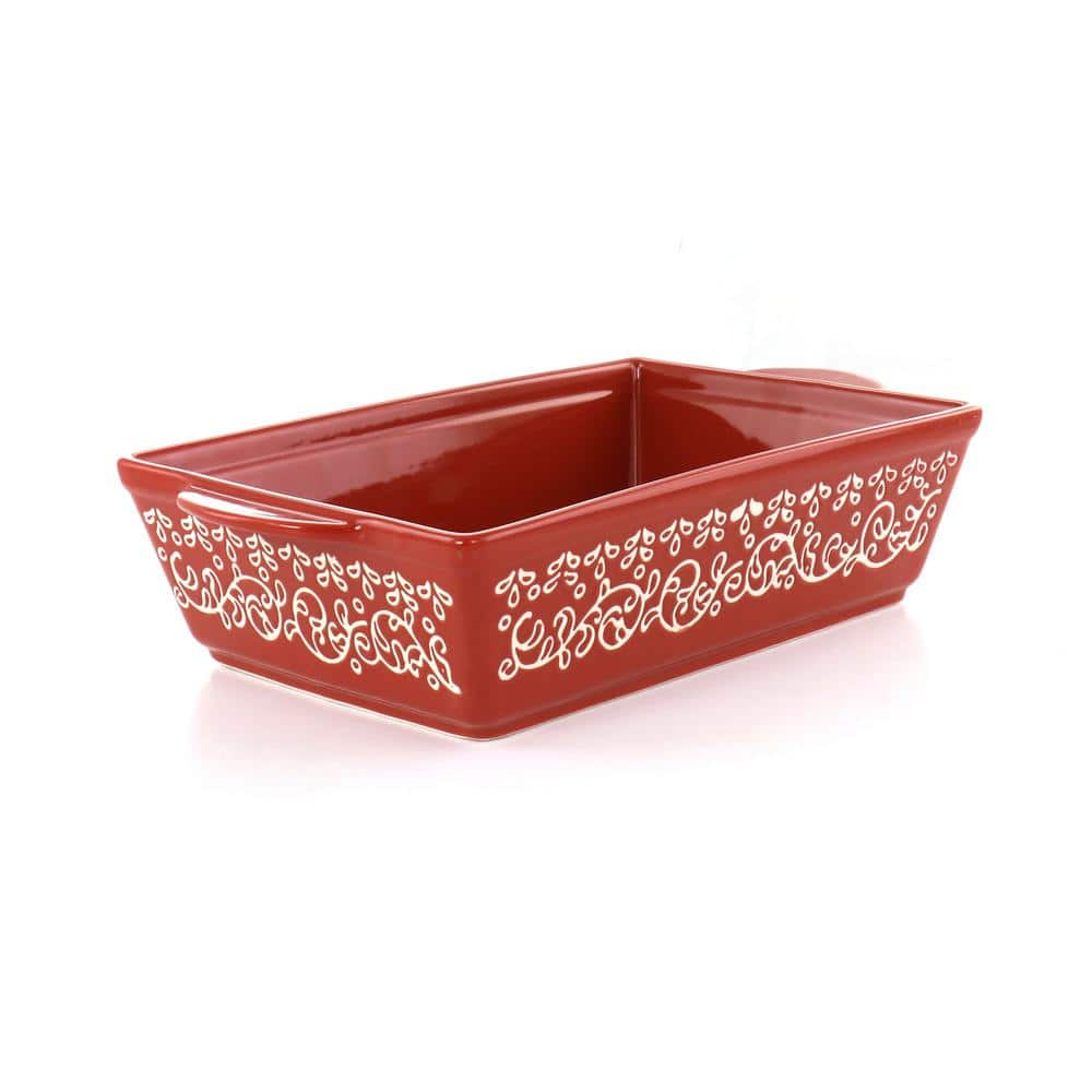2 Piece Tierra Wax Relief Stoneware Baker Set in Red and Mint - Hercitys