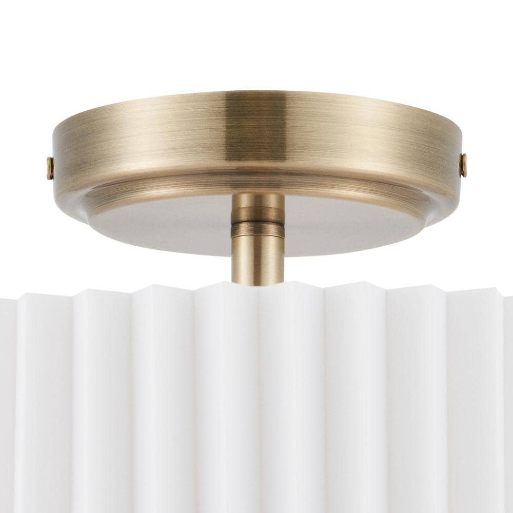 13 in. 2-Light Gold Semi Flush Mount with Pleated Drum Shade - Hercitys
