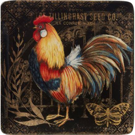 10.5 in. Gilded Rooster 4-Piece Traditional Multi-Colored Ceramic Dinner Plate Set (Service for 4) - Hercitys