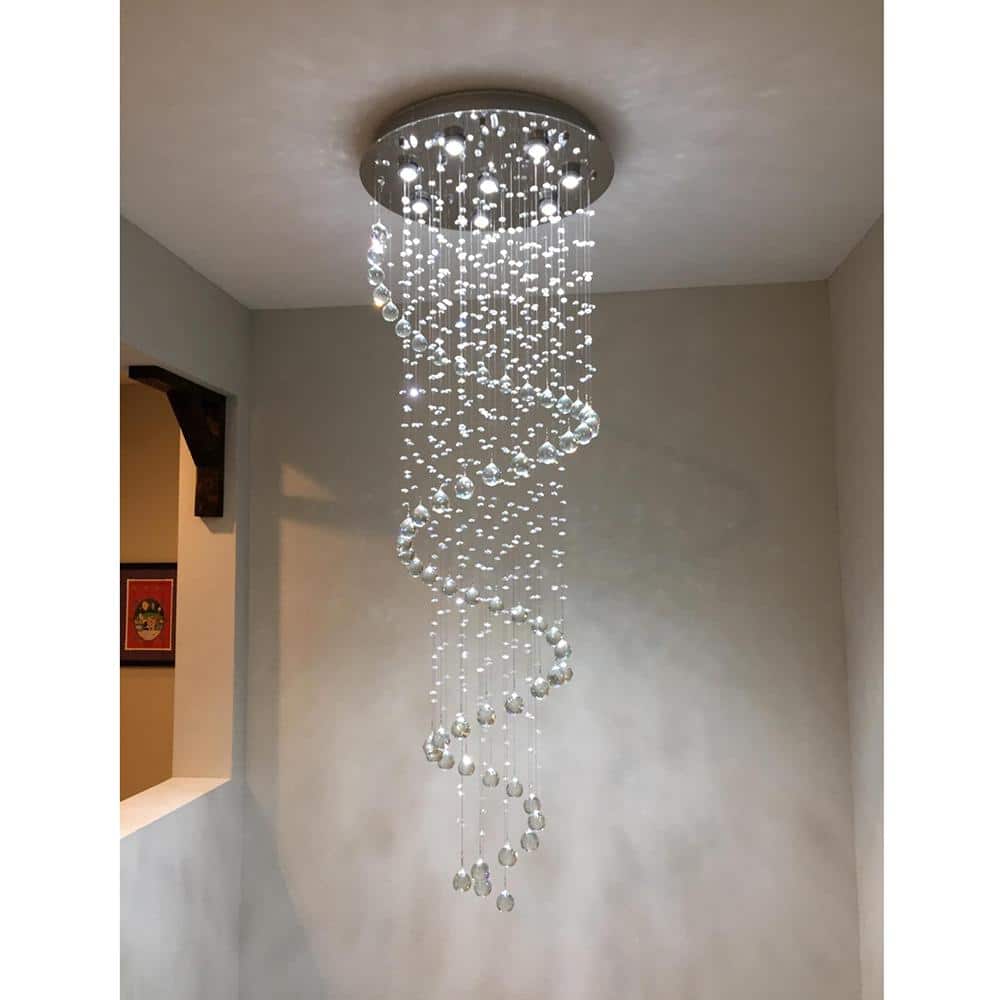 23.62 in. 8-Light Silver Modern Raindrop Crystal Flush Mount Ceiling Light - Hercitys