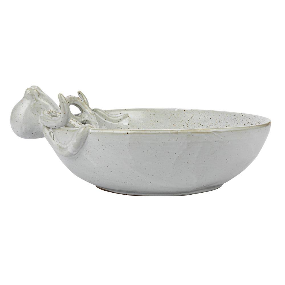13.75 in. 91.3 fl.oz White Speckled Stoneware Octopus Serving Bowl - Hercitys
