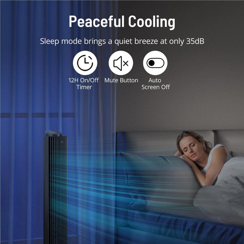 43 in. 5 Fan Speeds Tower Fan in Black with Handy Remote and Timer - Hercitys