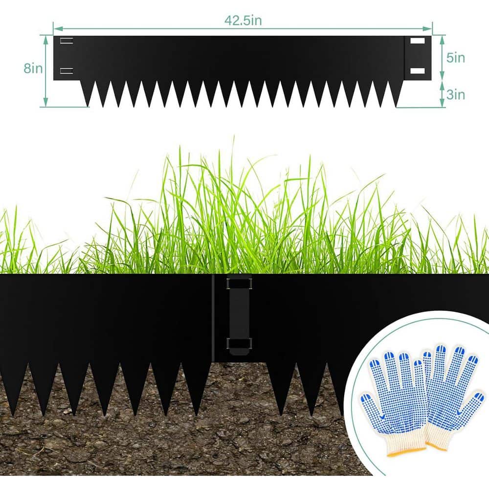 40 in. x 8 in. Steel Landscape Edging 6-Pack with Clips, Black - Hercitys