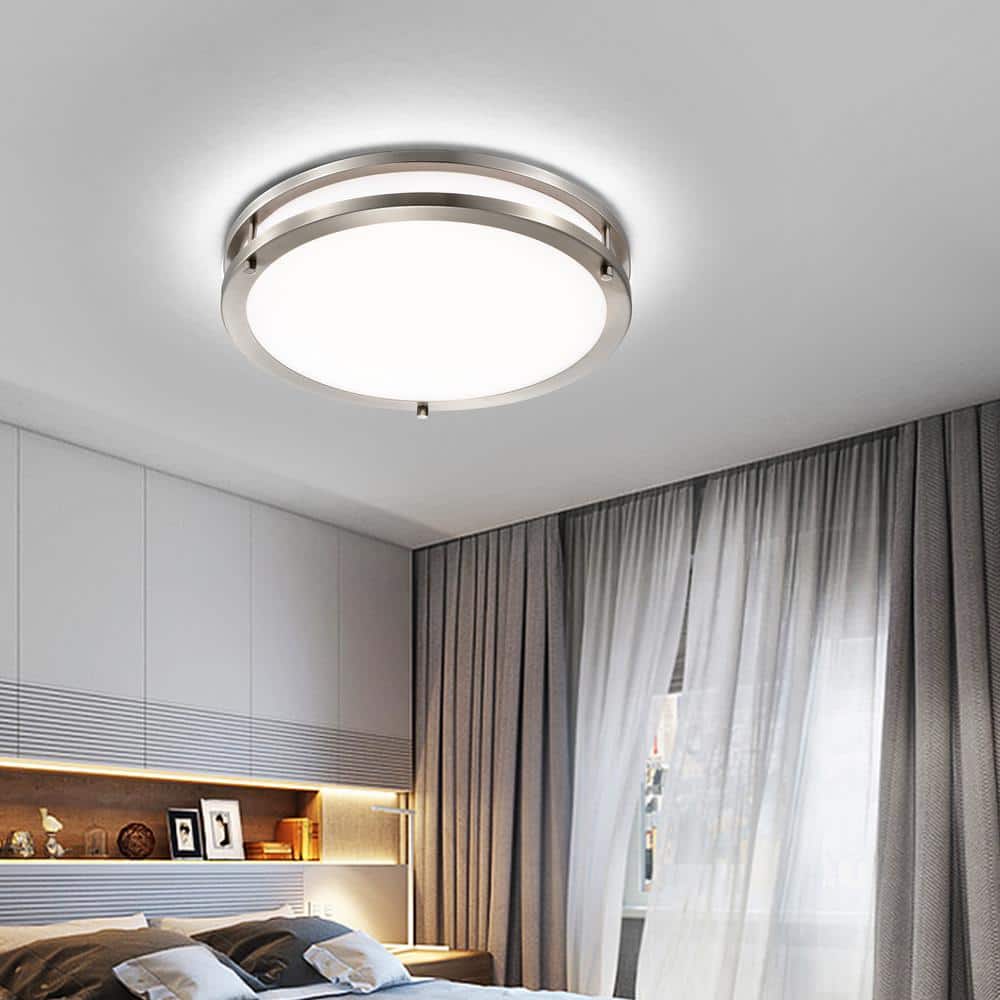 14 in. Brushed Nickel Dimmable 20-Watt Selectable LED Flush Mount Ceiling Light 3000K 4000K 5000K - Hercitys