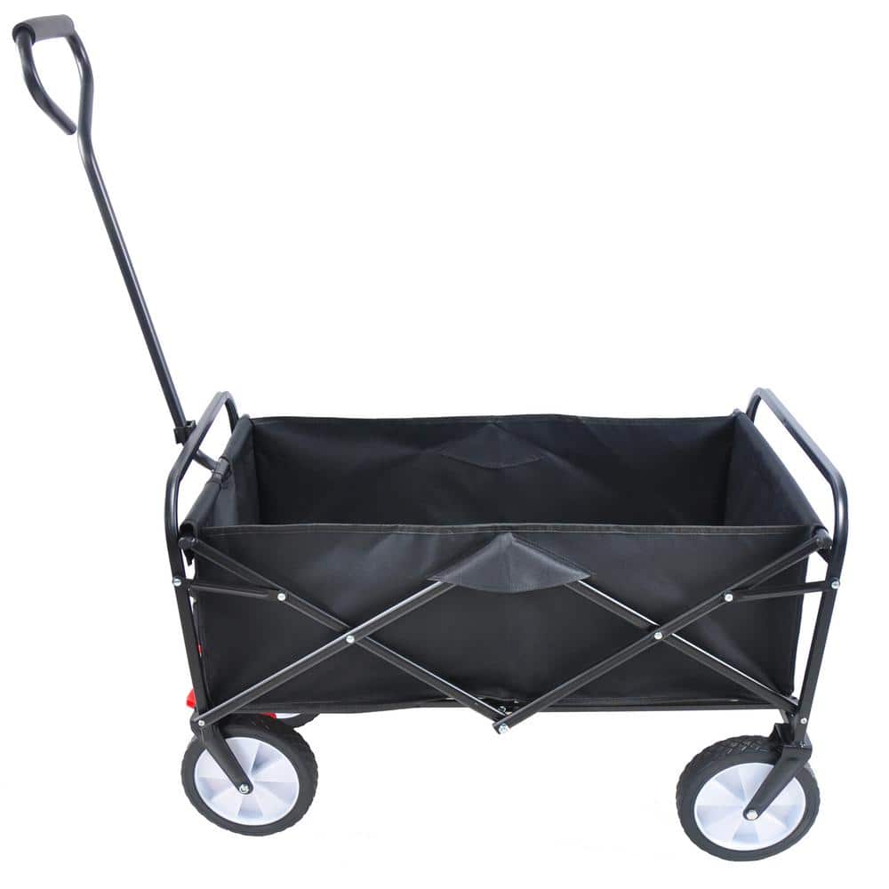 3.95 cu. ft. Black Metal Folding Wagon Garden Cart Shopping Beach Cart - Hercitys